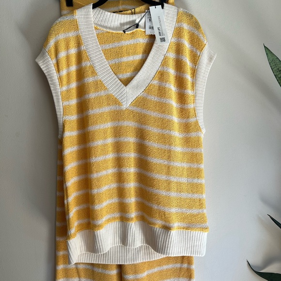 Zara woman’s yellow stripe knit matching set sweater vest pants set - Picture 7 of 14